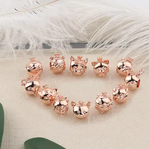 Ciondoli Animali Zodiaco in Lega Oro Rosa Con Corona Occhi Strass Perle Cartoon DIY per Bracciali Gioielli Donna