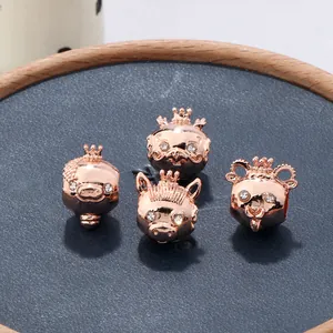 Ciondoli animali con corona in oro rosa e cristalli per bracciali gioielli fai-da-te