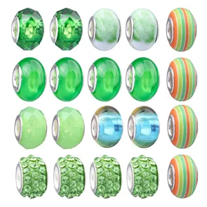 Colorful green crystal DIY bead set with large hole glass and rhinestone charms