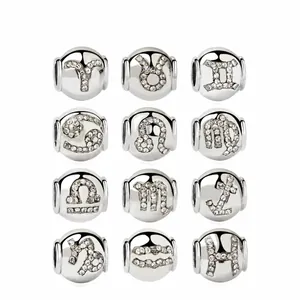 DIY Sternzeichen Charms Legierung Versilbert Klarer Strass Lose Perlen Für Armband Schmuckherstellung Geschenk