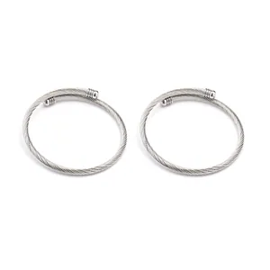 Silver stainless steel cable wire open bangle bracelets with polished ball ends for women