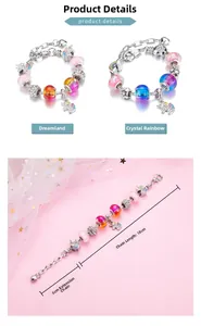 Dettaglio bracciale unicorno da 18cm con estensione di 5cm e perle in vetro rosa