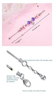 Dettaglio del bracciale con unicorno che mostra la catena da 18cm e la chiusura a moschettone