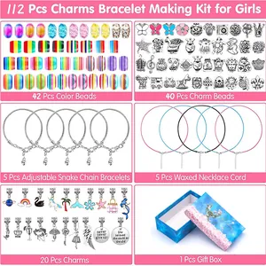 Kit completo de 112 piezas para hacer joyas DIY con cuentas de colores y colgantes