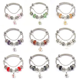 DIY Charm Armband Legering Kroon Hanger Roestvrij Staal Mesh Bangle Kristallen Glazen Kralen Mode Sieraden Cadeau Vrouwen