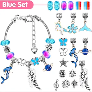 Kit de pulsera de dijes azul DIY con cadena de serpiente y colgantes esmaltados