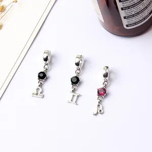 Detailansicht von Silber-Tierkreisanhängern mit farbigen Zirkonsteinen für DIY-Schmuck