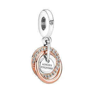 Zweifarbiger Herzanhänger aus Silber und Roségold mit Always Together Gravur und Zirkonia