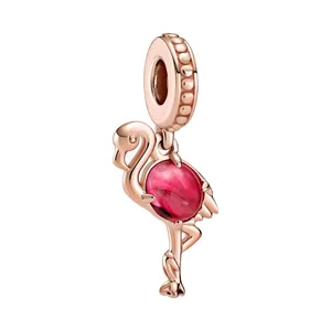 Eleganter Flamingo-Charm aus Roségold mit rosa Stein für individuelle DIY-Armbänder