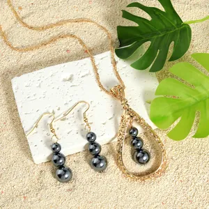Hawaïaanse Traan Ketting Oorbellen Vergulde Legering Holle Waterval Imitatieparel Sieraden Voor Dames Banket Cadeau
