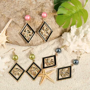 Boucles d'oreilles élégantes en forme de losange avec perles pour vacances d'été