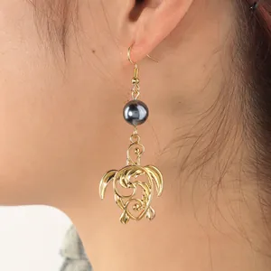 Boucles d'Oreilles Pendantes Tortue de Mer Évidée Style Hawaïen pour Femmes Alliage Plaqué Or Perle Grise Bijoux Vacances Plage Océan