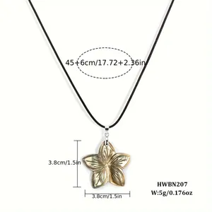 Hawaiian shell flower pendant necklace with black cord and precise size dimensions
