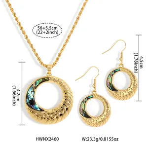 Detail view of sunflower jewelry set with natural abalone shell inlay and size dimensions