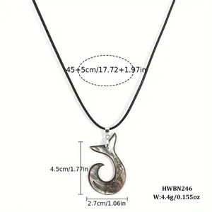 Fish hook necklace dimensions: 4.5cm shell pendant height with a 45+5cm black cord chain