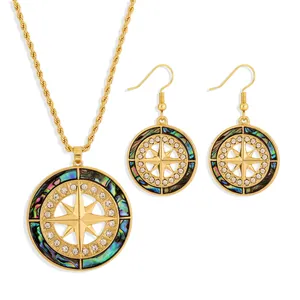 Detail of sunflower jewelry set with natural abalone shell and gold-plated chain