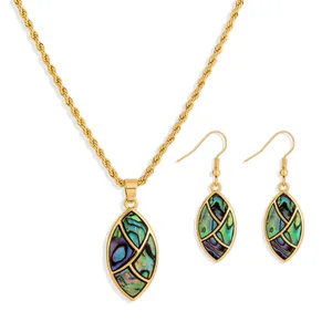 Natural abalone shell sunflower jewelry set with gold plated necklace and earrings