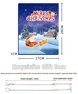 Blaue Weihnachts-Geschenkbox mit silbernen Schlangenarmbändern und Maßen