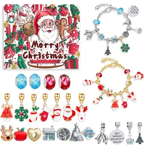 Calendario De Adviento De Navidad Kit De Fabricación De Pulseras DIY Para Niños Regalo Cuenta Regresiva Con Papá Noel Reno Copo De Nieve Dijes Aleación