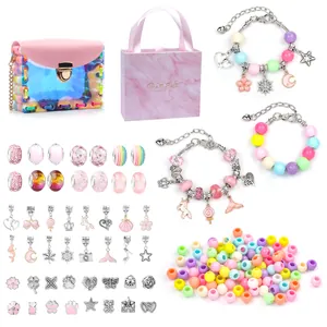 Kit de 158 bracelets DIY pour enfants avec sac de rangement rose et perles
