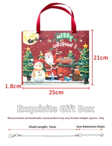Detailed size specifications for Christmas advent calendar box and 16cm snake chain bracelet