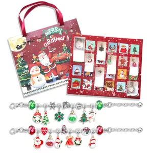 Christmas countdown calendar set featuring 24-grid advent box and DIY snowman bracelets