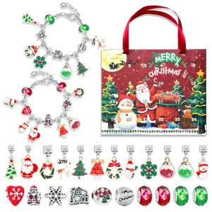 Christmas Advent Calendar 24 Days Blind Box DIY Bracelet Set For Kids Alloy Xmas Charms Beads Jewelry Festive Gift Set