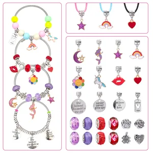 Set regalo per gioielli fai-da-te bambini con ciondoli arcobaleno e bracciali in metallo