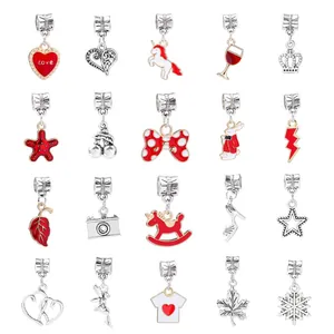 Collection of 20 assorted alloy charms with red enamel for DIY jewelry bracelets