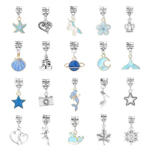 Detailed set of 20 blue enamel alloy charms for DIY jewelry making with ocean and sky themes