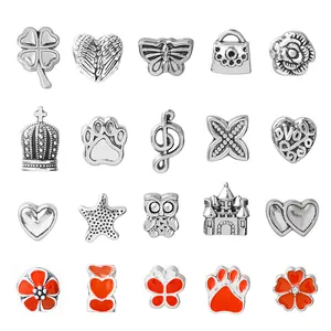 Selection of 20 DIY alloy charm beads featuring cute animals, hearts, and red enamel art