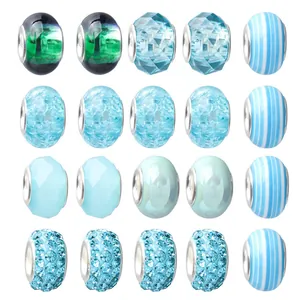 Set de 20 cuentas de vidrio de colores con agujero grande para pulseras DIY y bisutería