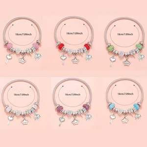 DIY Charm Bracelet For Women Alloy Beaded Hand Chain With Heart Crown Elephant Clover Pendant Rhinestone Jewelry Gift Accessory