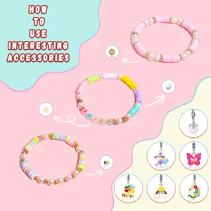 DIY armbandenset voor kinderen met kleurrijke heishi kralen en eenhoorn bedeltjes