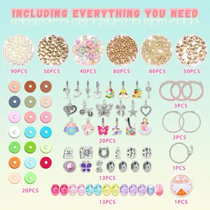 DIY-sieradenset met 400+ kleikralen, legering hangers en elastisch koord voor kids