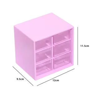 Organizador rosa con 6 cajones transparentes y dimensiones 12x11,5x9,5cm