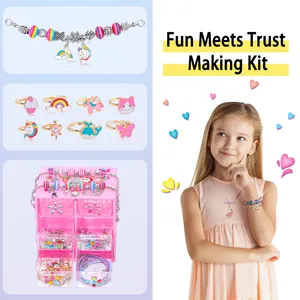 Set creativo de joyas DIY para niñas con pulseras de unicornio, anillos y caja rosada