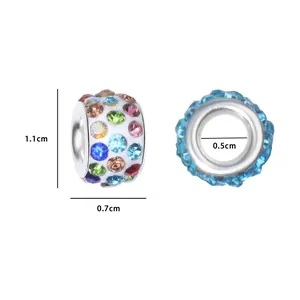 Colorful rhinestone clay beads with 5mm large holes for DIY charm bracelet making