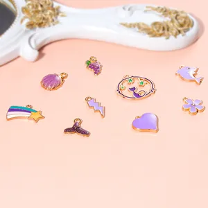Lot de 24 pendentifs violets en alliage et émail pour la création de bijoux DIY