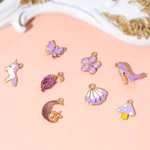 Lot de 24 pendentifs en émail violet comprenant lunes et nœuds pour bijoux DIY