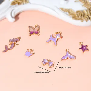 24 breloques en émail violet avec cadre doré pour la création de bijoux DIY