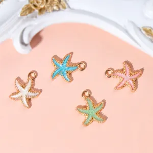 Starfish alloy pendants with enamel coating in four colors for DIY jewelry making