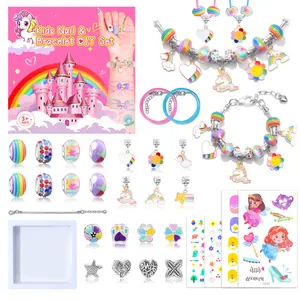 Kit bijoux licorne DIY avec perles colorées, breloques et autocollants pour ongles mignons