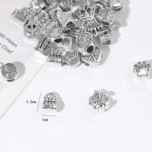 Vintage silver alloy large hole beads for DIY bracelets with crown and animal patterns