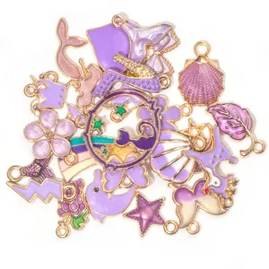 Lot de 24 pendentifs en émail violet avec papillon et lune pour création de bijoux DIY