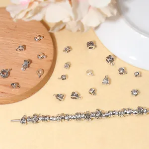 Antique silver alloy bail connectors for DIY necklaces with vintage floral engravings