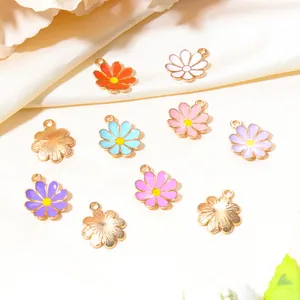 Colorful daisy alloy pendants for DIY jewelry making with gold-tone enamel flower charms