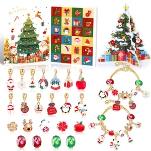 Christmas Advent Calendar DIY Bracelet Making Kit For Kids Girls Countdown Blind Box Alloy Charms Xmas Jewelry Gift Set