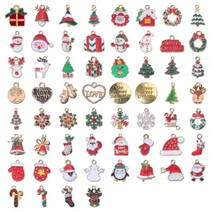Pendentifs de Noël DIY Alliage de Zinc Émail Renne Père Noël Bonhomme de Neige Cloche Charms pour Collier Bracelet Accessoires de Bijouterie Cadeau