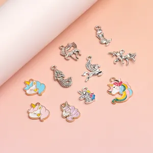 Lot de pendentifs créatifs DIY en alliage avec licornes et sirènes colorées